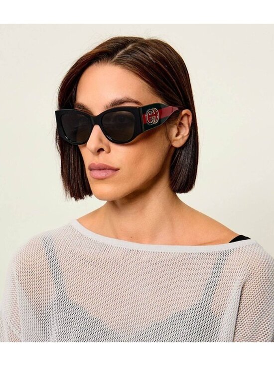 Gucci GG2115S 001 Sunglasses Black Cat Eye Frame, Grey Lenses main image 5